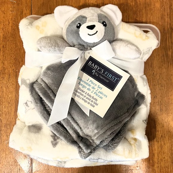 Plush Grey Raccoon Security Blanket 2 Piece Set Baby's First by Nemcor Lovey NWT - Picture 2 of 4